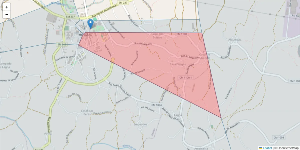 Mapa detalhado do código postal 3240-143 com limites, códigos postais vizinhos e agências dos correios