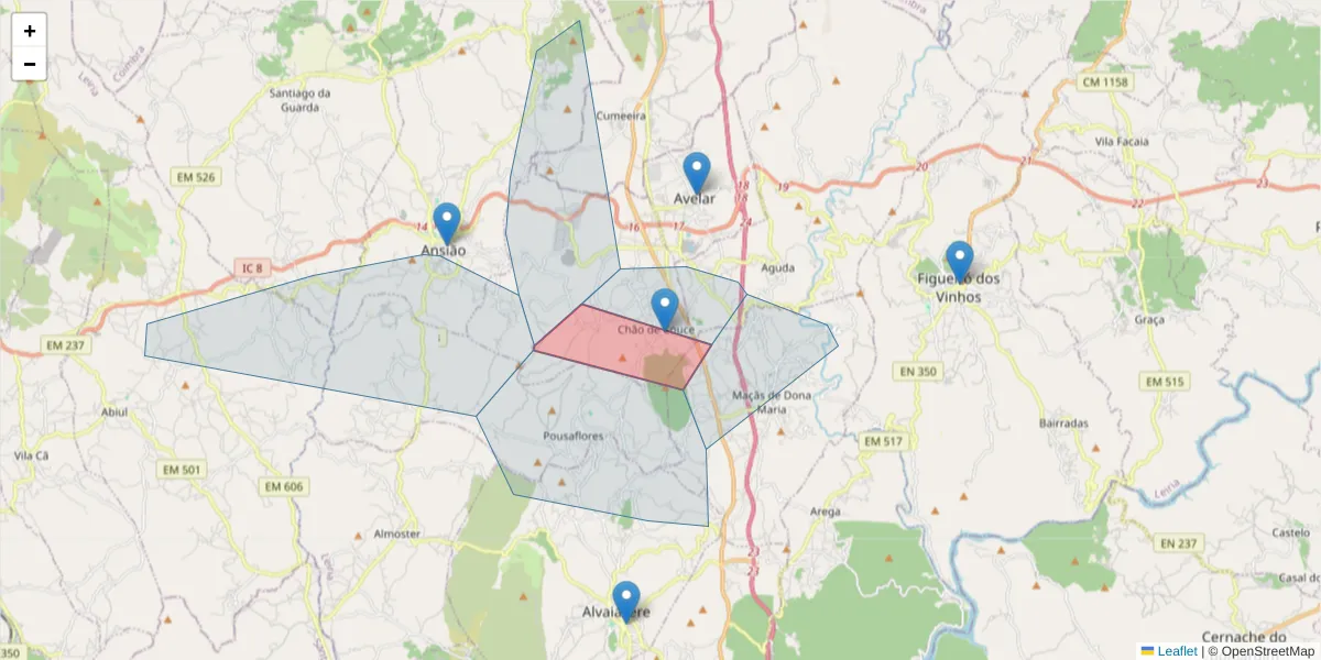 Mapa detalhado do código postal 3240-467 com limites, códigos postais vizinhos e agências dos correios