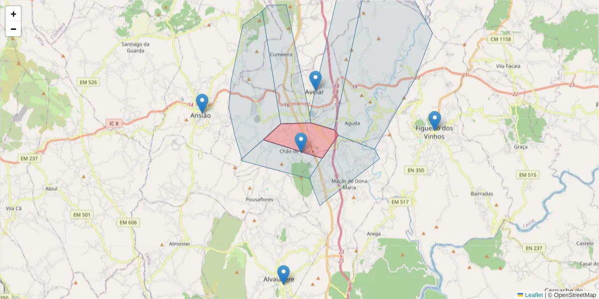 Mapa detalhado do código postal 3240-472 com limites, códigos postais vizinhos e agências dos correios