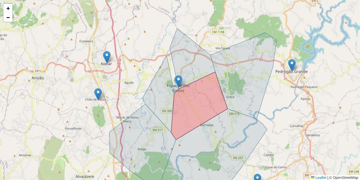 Mapa detalhado do código postal 3260-419 com limites, códigos postais vizinhos e agências dos correios