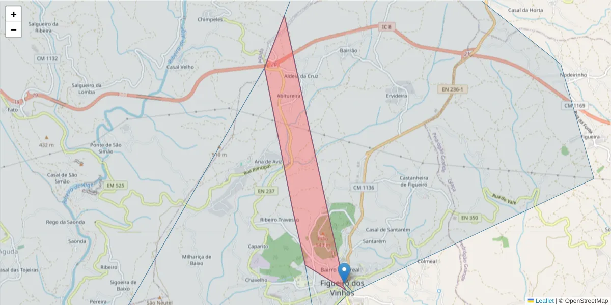 Mapa detalhado do código postal 3260-424 com limites, códigos postais vizinhos e agências dos correios