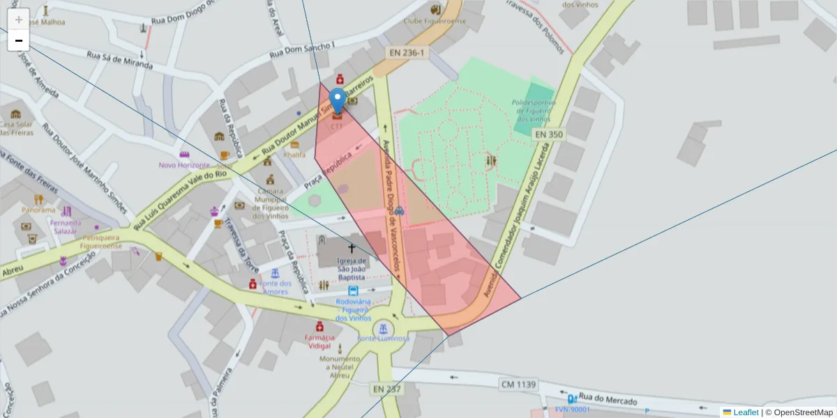 Mapa detalhado do código postal 3260-999 com limites, códigos postais vizinhos e agências dos correios