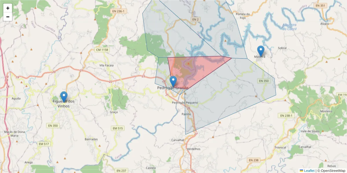 Mapa detalhado do código postal 3270-118 com limites, códigos postais vizinhos e agências dos correios