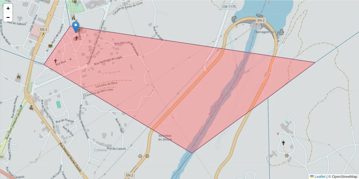 Mapa detalhado do código postal 3270-999 com limites, códigos postais vizinhos e agências dos correios