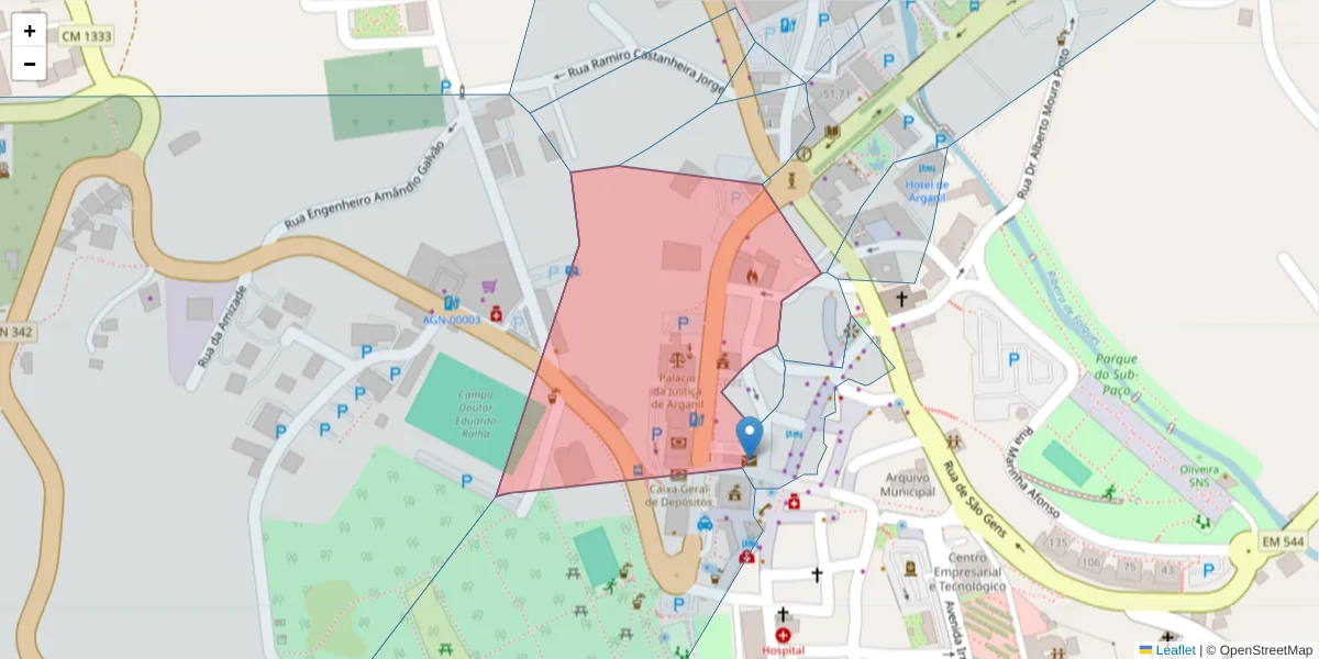 Mapa detalhado do código postal 3300-014 com limites, códigos postais vizinhos e agências dos correios