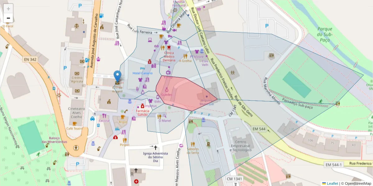 Mapa detalhado do código postal 3300-028 com limites, códigos postais vizinhos e agências dos correios