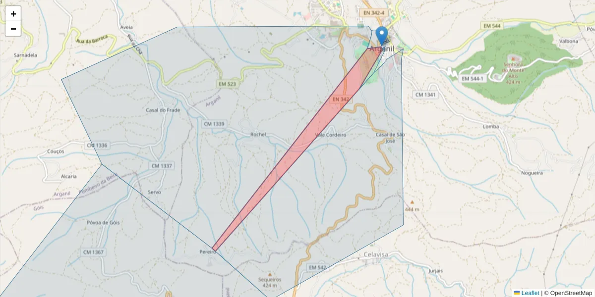 Mapa detalhado do código postal 3300-032 com limites, códigos postais vizinhos e agências dos correios