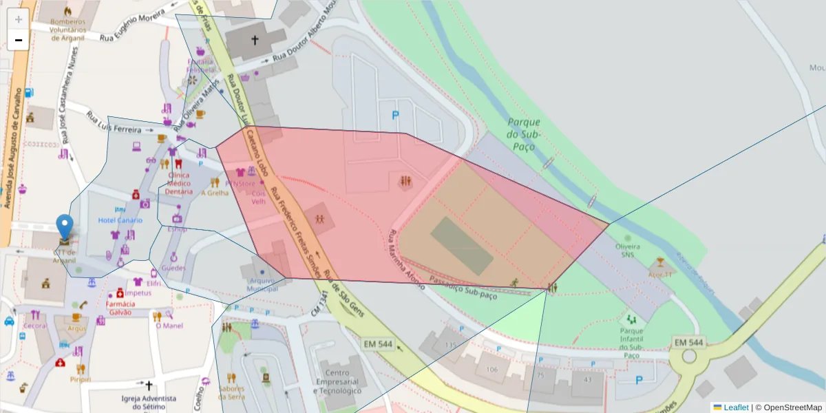 Mapa detalhado do código postal 3300-047 com limites, códigos postais vizinhos e agências dos correios