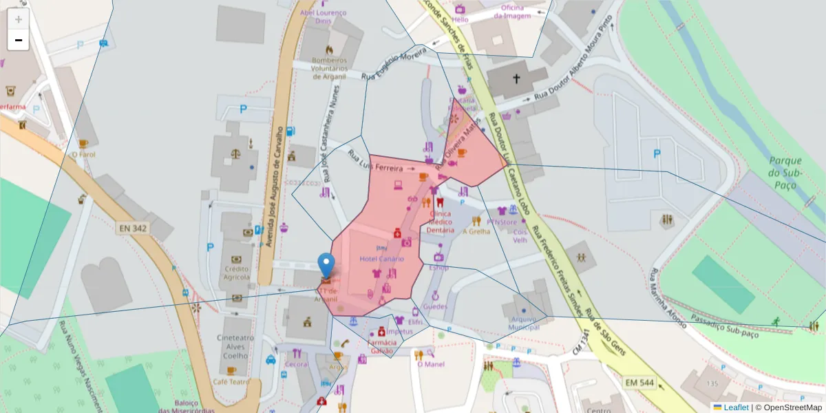 Mapa detalhado do código postal 3300-062 com limites, códigos postais vizinhos e agências dos correios