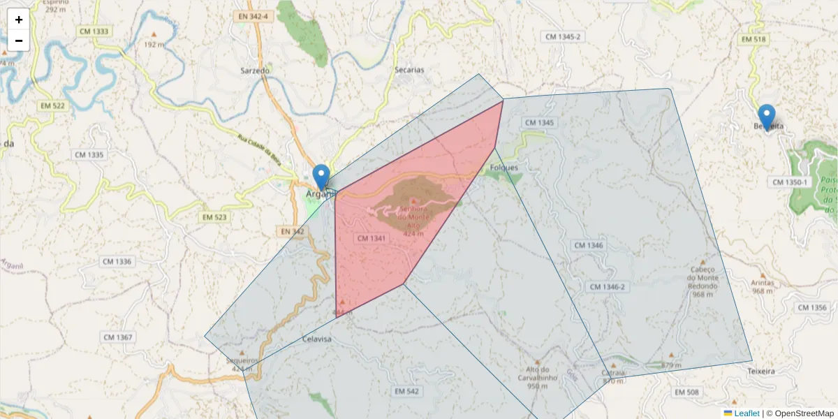 Mapa detalhado do código postal 3300-125 com limites, códigos postais vizinhos e agências dos correios