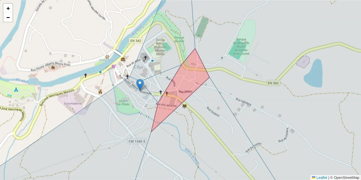 Mapa detalhado do código postal 3305-101 com limites, códigos postais vizinhos e agências dos correios