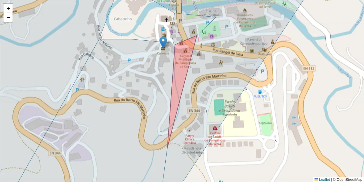 Mapa detalhado do código postal 3320-000 com limites, códigos postais vizinhos e agências dos correios