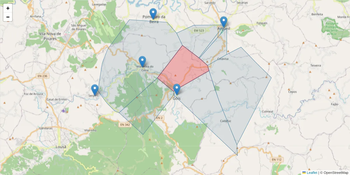 Mapa detalhado do código postal 3330-248 com limites, códigos postais vizinhos e agências dos correios