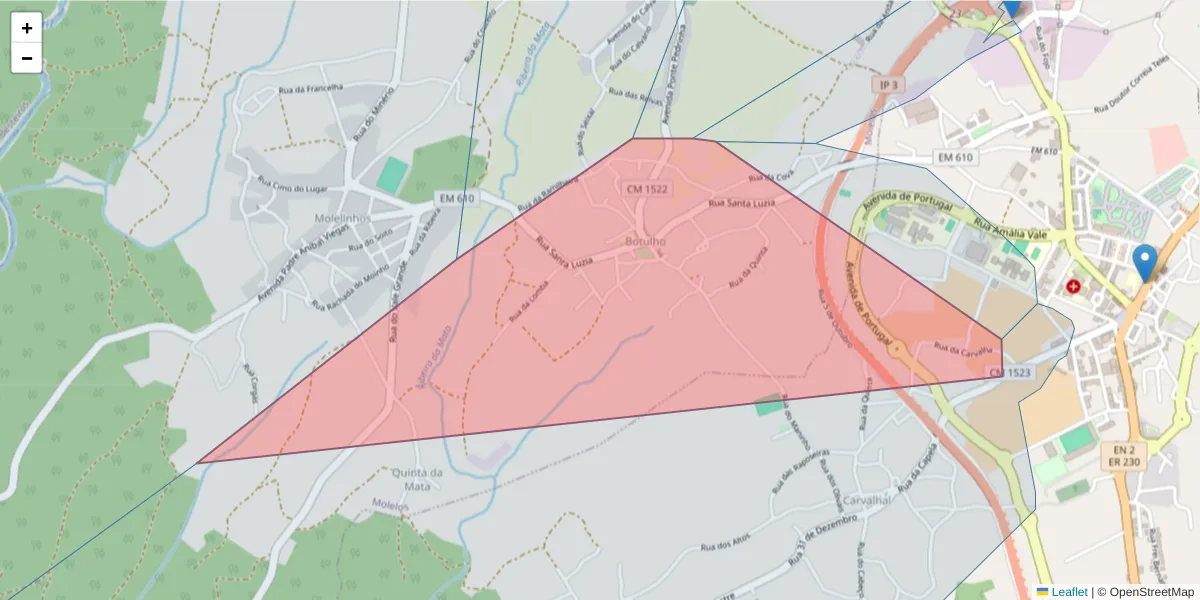 Mapa detalhado do código postal 3460-508 com limites, códigos postais vizinhos e agências dos correios