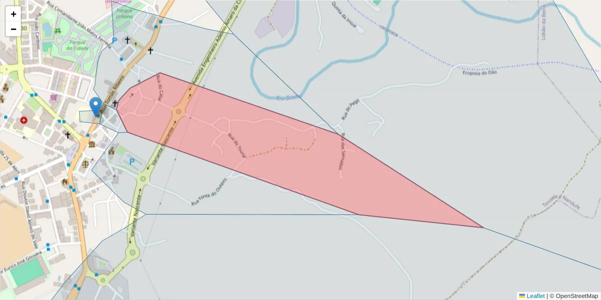 Mapa detalhado do código postal 3460-519 com limites, códigos postais vizinhos e agências dos correios
