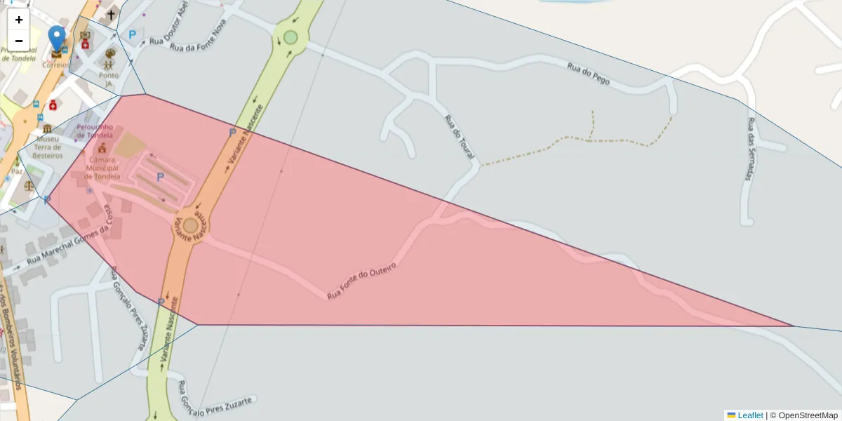 Mapa detalhado do código postal 3460-532 com limites, códigos postais vizinhos e agências dos correios