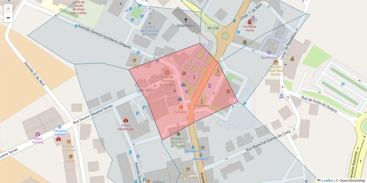 Mapa detalhado do código postal 3460-534 com limites, códigos postais vizinhos e agências dos correios