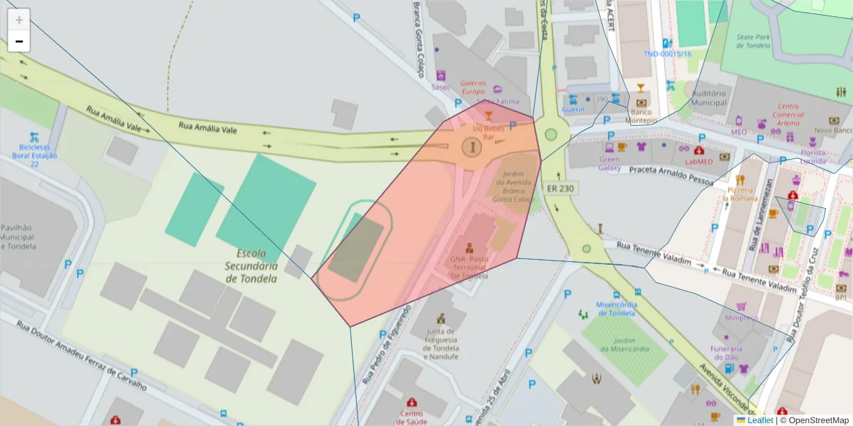 Mapa detalhado do código postal 3460-543 com limites, códigos postais vizinhos e agências dos correios