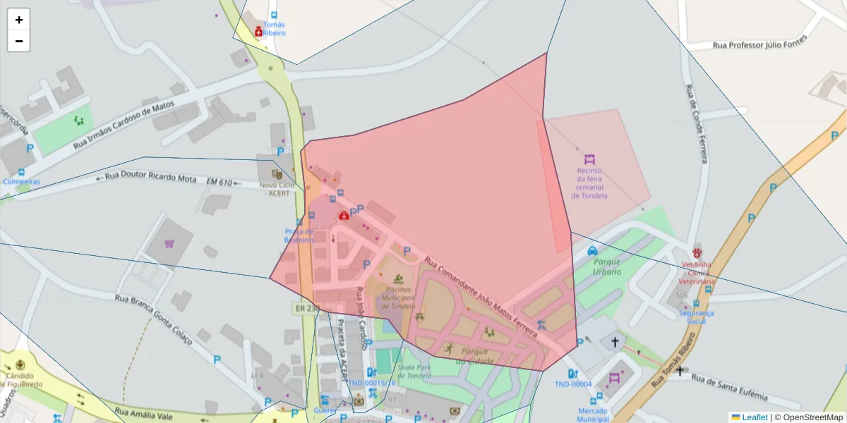 Mapa detalhado do código postal 3460-549 com limites, códigos postais vizinhos e agências dos correios