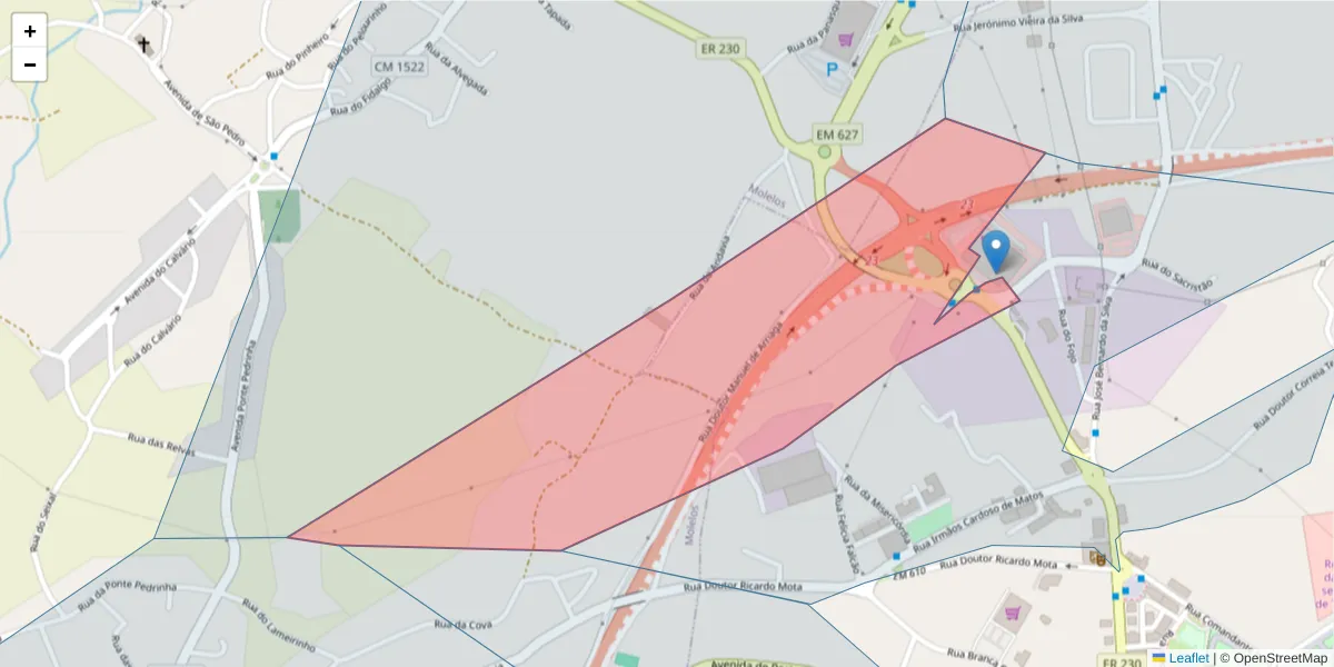 Mapa detalhado do código postal 3460-551 com limites, códigos postais vizinhos e agências dos correios