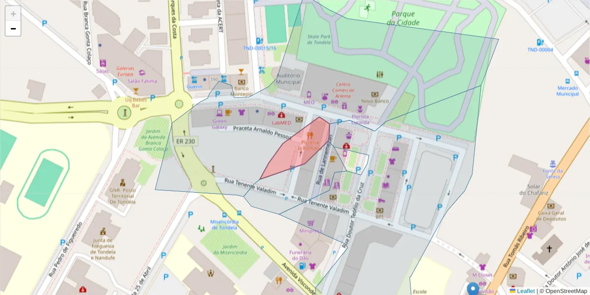 Mapa detalhado do código postal 3460-554 com limites, códigos postais vizinhos e agências dos correios