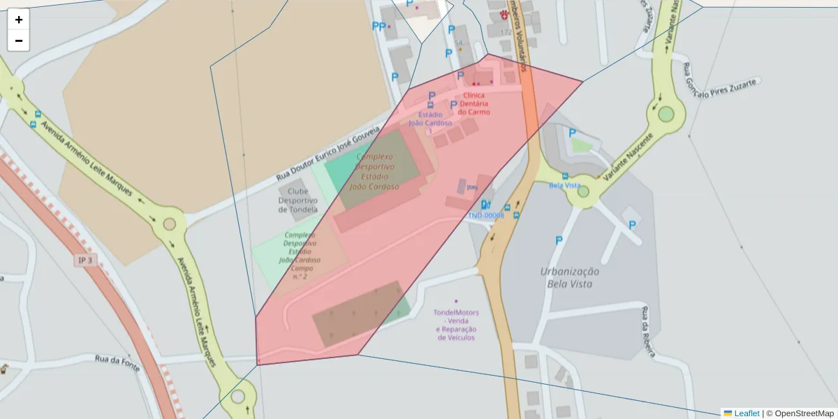Mapa detalhado do código postal 3460-580 com limites, códigos postais vizinhos e agências dos correios