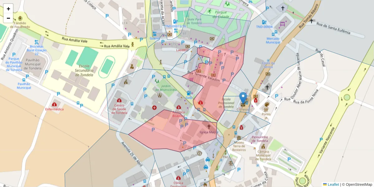 Mapa detalhado do código postal 3460-589 com limites, códigos postais vizinhos e agências dos correios