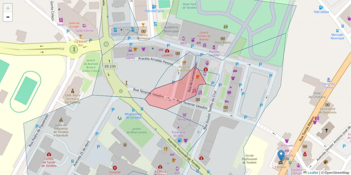 Mapa detalhado do código postal 3460-606 com limites, códigos postais vizinhos e agências dos correios