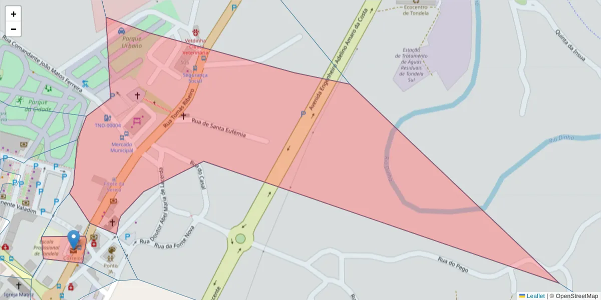 Mapa detalhado do código postal 3460-616 com limites, códigos postais vizinhos e agências dos correios