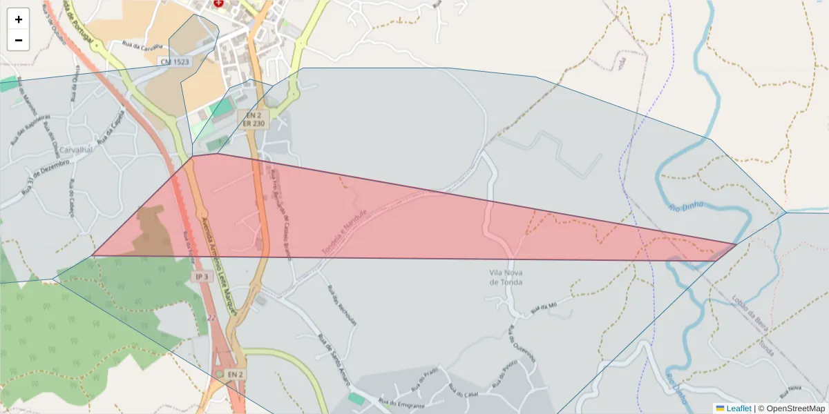 Mapa detalhado do código postal 3460-619 com limites, códigos postais vizinhos e agências dos correios