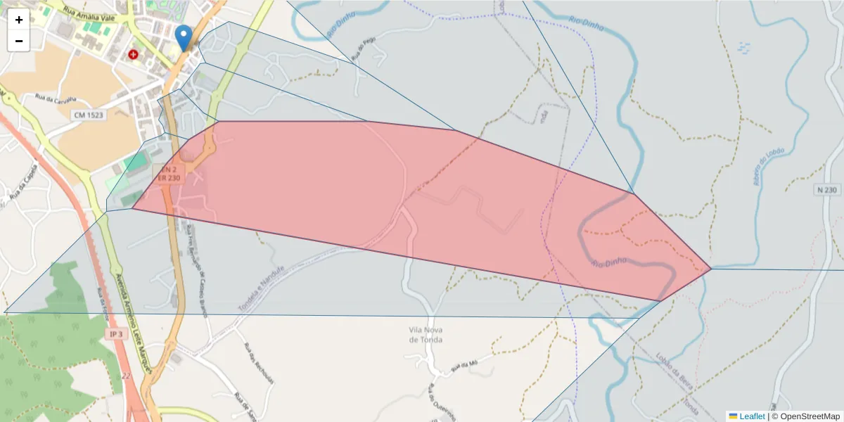 Mapa detalhado do código postal 3460-623 com limites, códigos postais vizinhos e agências dos correios