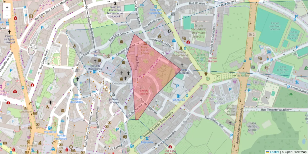Mapa detalhado do código postal 3500-116 com limites, códigos postais vizinhos e agências dos correios