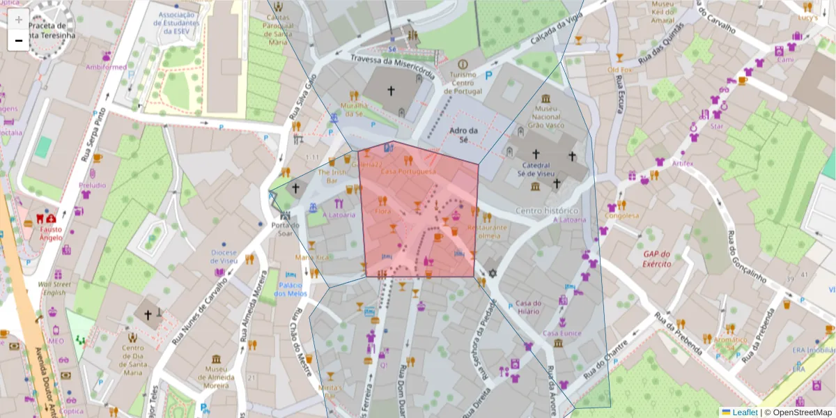 Mapa detalhado do código postal 3500-138 com limites, códigos postais vizinhos e agências dos correios