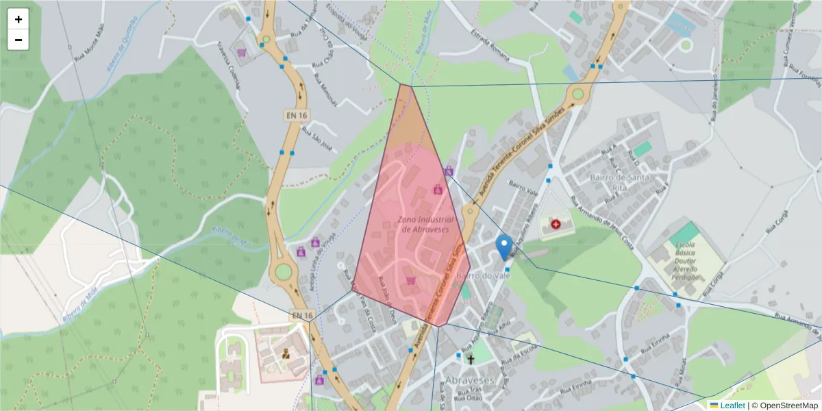 Mapa detalhado do código postal 3500-157 com limites, códigos postais vizinhos e agências dos correios