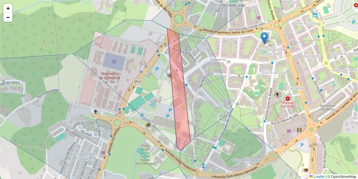 Mapa detalhado do código postal 3504-510 com limites, códigos postais vizinhos e agências dos correios
