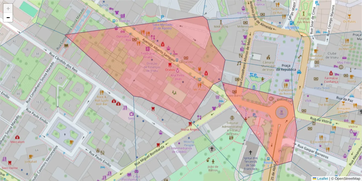 Mapa detalhado do código postal 3510-027 com limites, códigos postais vizinhos e agências dos correios