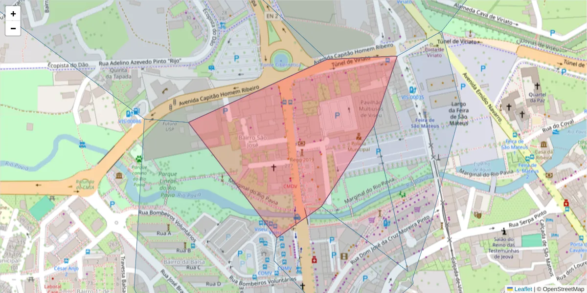 Mapa detalhado do código postal 3510-047 com limites, códigos postais vizinhos e agências dos correios