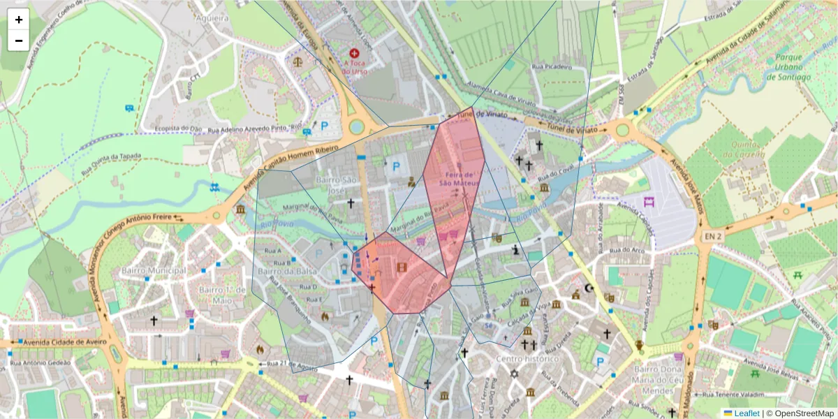 Mapa detalhado do código postal 3510-078 com limites, códigos postais vizinhos e agências dos correios