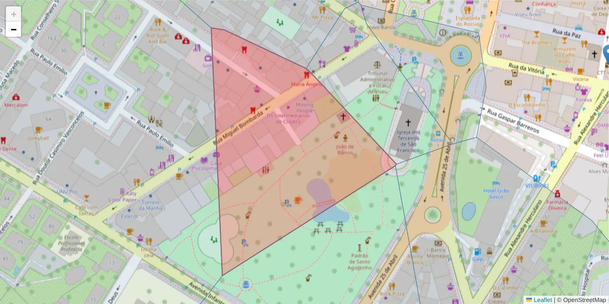 Mapa detalhado do código postal 3510-090 com limites, códigos postais vizinhos e agências dos correios