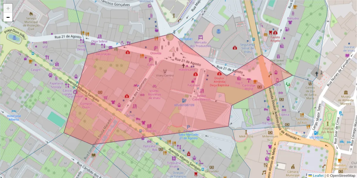 Mapa detalhado do código postal 3510-120 com limites, códigos postais vizinhos e agências dos correios