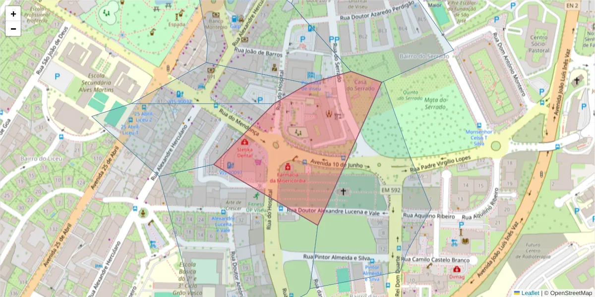 Mapa detalhado do código postal 3510-156 com limites, códigos postais vizinhos e agências dos correios