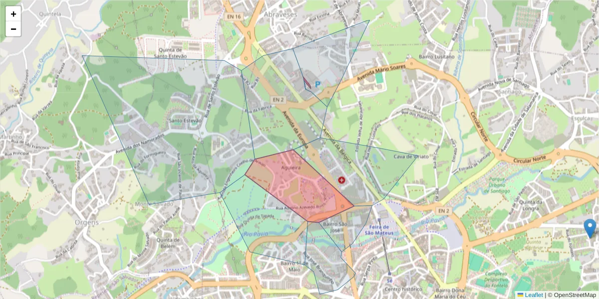 Mapa detalhado do código postal 3510-159 com limites, códigos postais vizinhos e agências dos correios