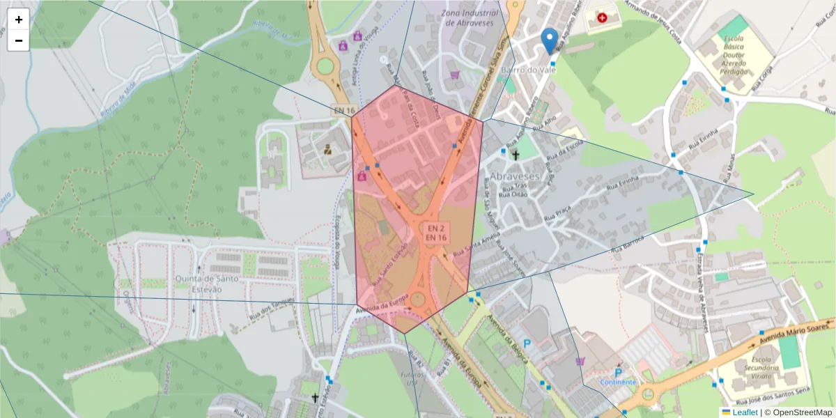 Mapa detalhado do código postal 3515-174 com limites, códigos postais vizinhos e agências dos correios