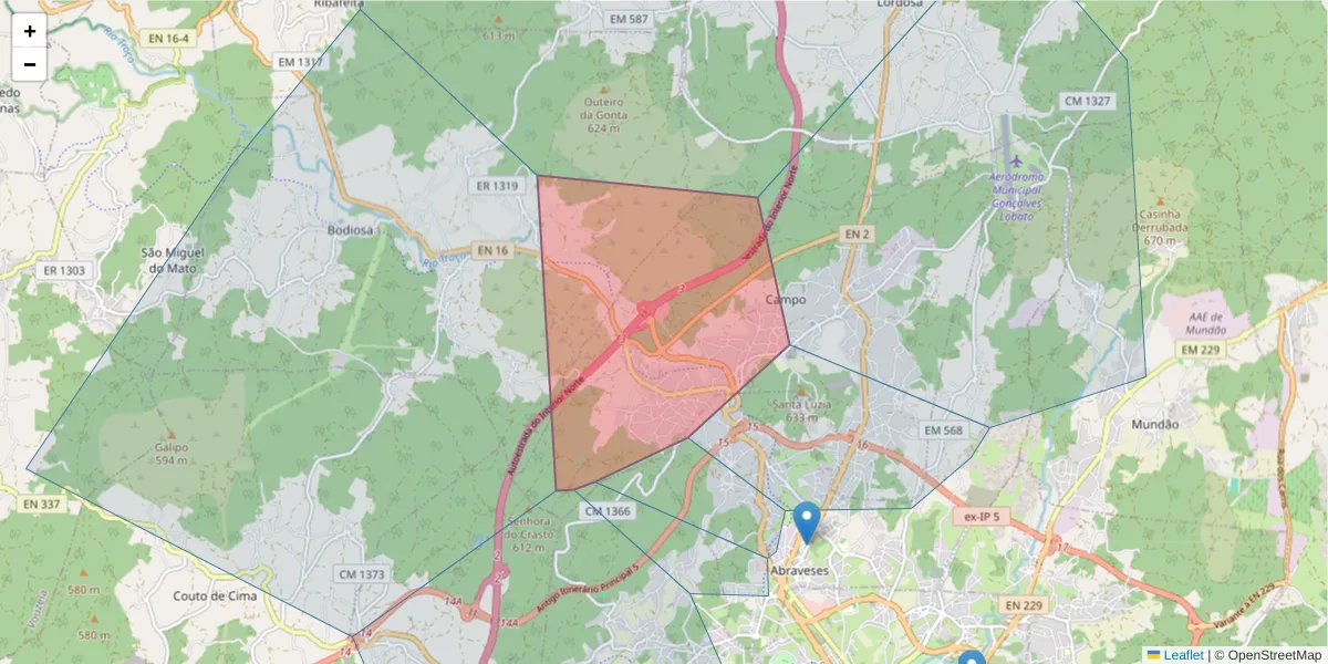 Mapa detalhado do código postal 3515-512 com limites, códigos postais vizinhos e agências dos correios