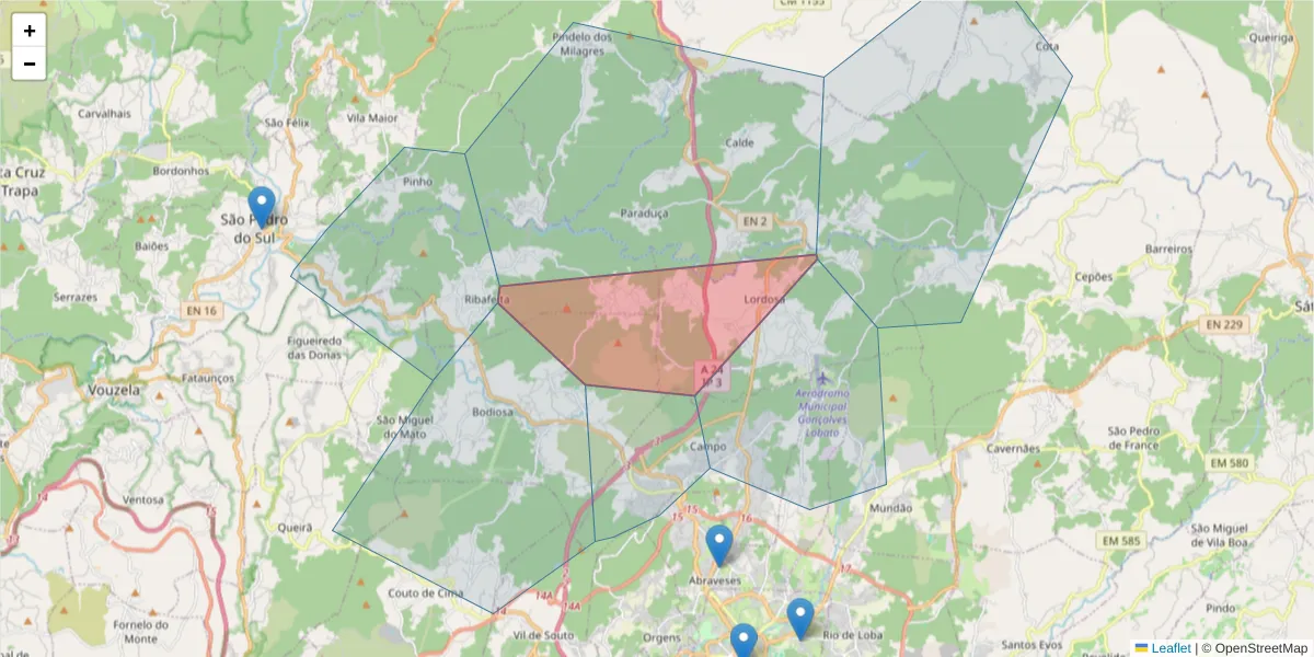 Mapa detalhado do código postal 3515-776 com limites, códigos postais vizinhos e agências dos correios