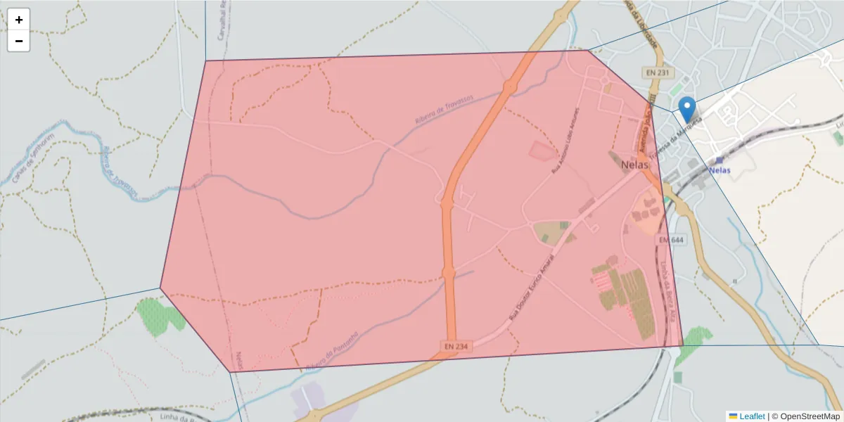 Mapa detalhado do código postal 3520-059 com limites, códigos postais vizinhos e agências dos correios