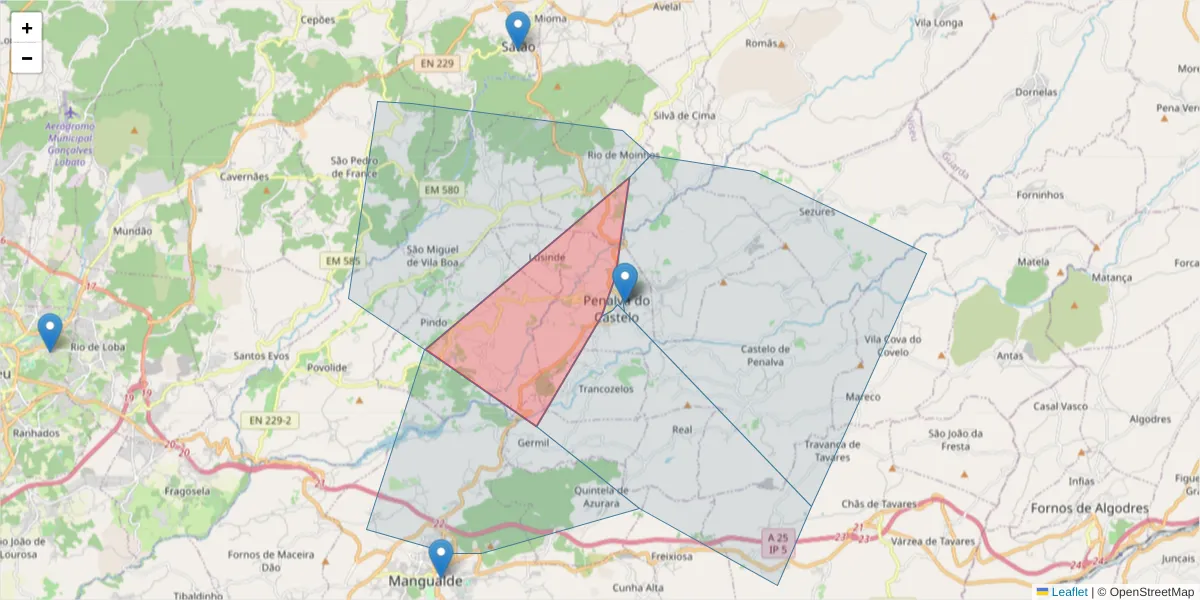 Mapa detalhado do código postal 3550-126 com limites, códigos postais vizinhos e agências dos correios