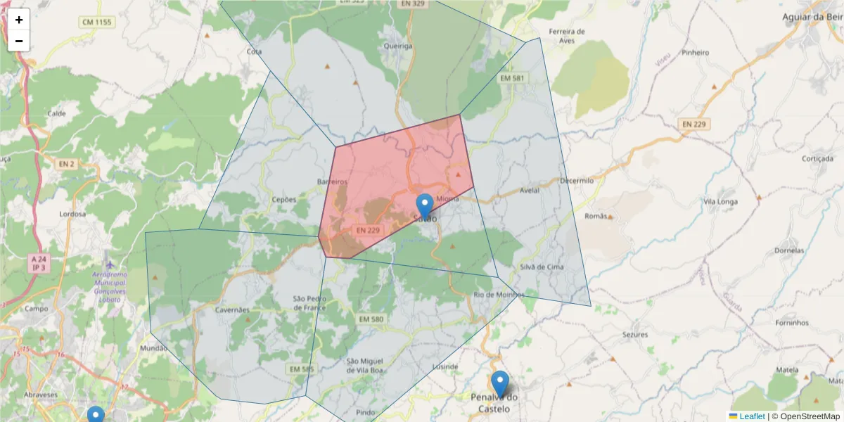 Mapa detalhado do código postal 3560-196 com limites, códigos postais vizinhos e agências dos correios