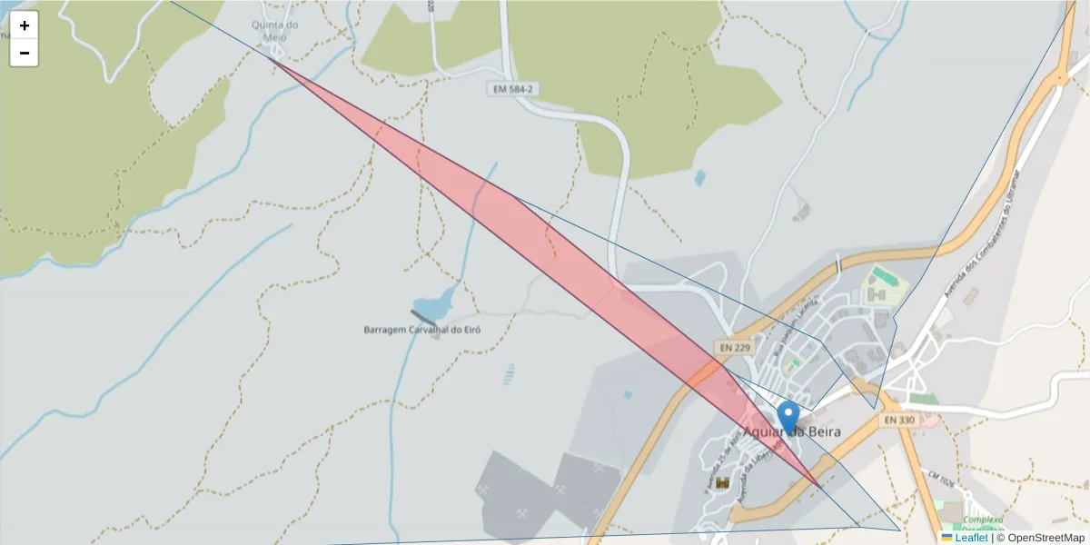 Mapa detalhado do código postal 3570-013 com limites, códigos postais vizinhos e agências dos correios
