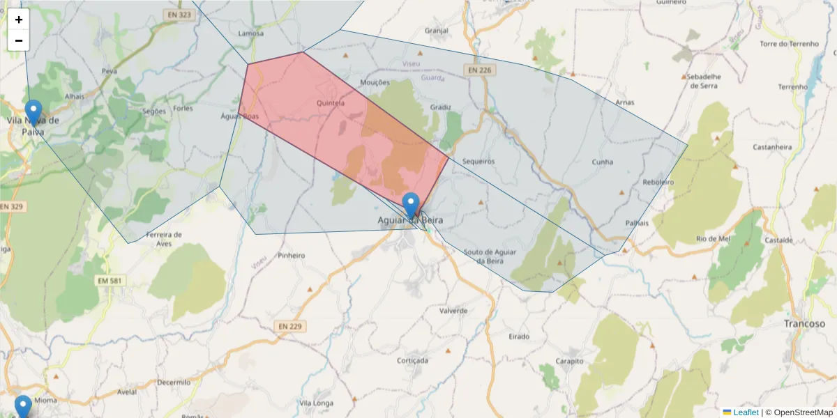 Mapa detalhado do código postal 3570-077 com limites, códigos postais vizinhos e agências dos correios